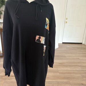 Black Hoodie with Colorful Graphic Patches